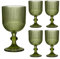 Ribbed Wine Glasses Set of 4 Mid-Century Modern Style Glassware Wine Glass Goblets Dishwasher Safe Alfresco Dining Coloured Dining Drinking Glasses Set (Green)