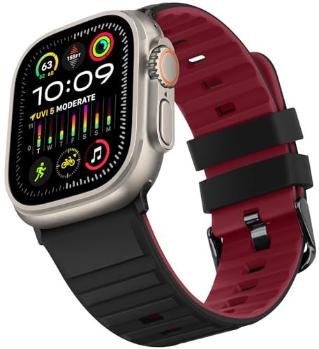 Suphart Straps Compatible with Apple Watch Strap 49mm 45mm 44mm 42mm for Women Men Soft Silicone Sport Strap Designed for Apple Watch Ultra 2 Ultra SE Series 9 8 7 6 5 4 3 2 1, Black Red