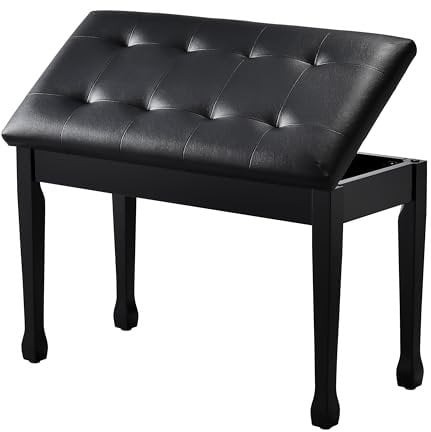 FILISITE Duet Piano Bench with Storage, Wooden Piano Stool with Waterproof Padded Cushion, Bench Seat for Vanity, Living Room, Bedroom (Black)
