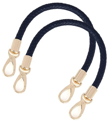 WANYI 2 Stück 40cm Taschenhenkel Leder Taschengurte zum Wechseln DIY Taschengriffe Schultergurt Taschenriemen Ersatzhenkel für Taschen Handtasche Geldbörse mit 2 Gold Karabinerhaken (Marineblau)