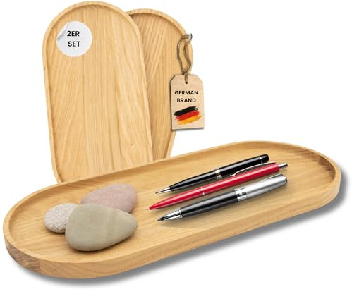 Astrein® | Hochwertige Dekoschale aus Holz | Vielseitig einsetzbar als Schlüsselschale, Schmuckschale, Dekotablett aus Eiche | Holzschale im 2er Set | Handmade in Europe (2er Set | große Schale)