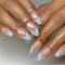 Bomesy Light Blue French Tip Press on Nails Short Almond Stick on Nails with 3D Water Ripple Design Supremely Fit Natural Nude Pink Acrylic Fake Nails for Women Girls Faux Ongles