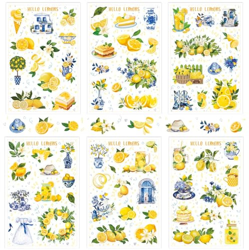 Whaline 30 Blatt Hello Lemon Scrapbook-Aufkleber, Aquarell-Zitronen, Tagebuch, Aufkleber für Sommer, Laptop, Wasserflasche, Dekorzubehör (Zitronen-Motiv)