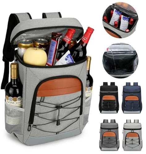 Wasserdichter Kühlrucksack, Lunchtasche for Männer und Frauen, isoliert, weiche Kühlboxen, isoliert, auslaufsicher – Kühltasche for Camping, Strand, Mittagessen, Reisen, Picknick(Light gray)