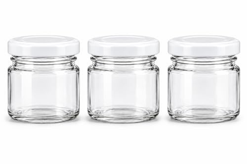 made in home - Lot de 80 mini bocaux en verre de 40 ml, pots à épices avec couvercle à visser, bocal à essai, pots à confiture, petits pots à miel, bocaux ronds (couvercles blancs)
