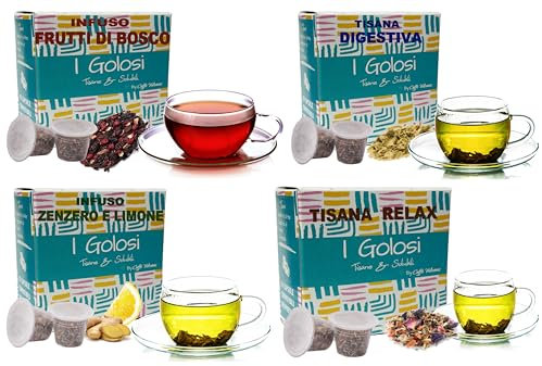 Caffè Vulcanus, 120 capsules de sélection de tisanes : Relax, digestive, gingembre&citron, baies ; Compatible avec Nespresso