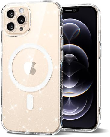 Svanove for iPhone 12 Pro Case Clear Glitter Compatible with Magsafe, Sparkly Bling Transparent Slim Thin Magnetic Mag Safe Case Cute, Girly Aesthetic Glittery Shiny Sparkle Rubber for Women Girls