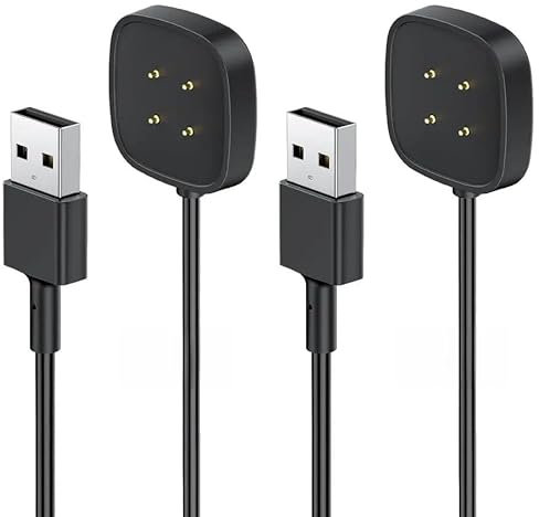 USB Ladekabel Kompatibel mit Fitbit Versa 4/Sense/Sense 2/ Versa 3（2 Stücke）, Magnetisches USB Dock, 100cm/3.3ft, Schnelles und sicheres Laden für Ihre Smartwatch(Nicht für Versa1/ 2)