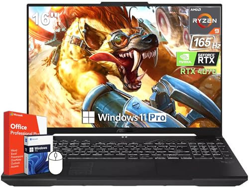 ASUS TUF Gaming A16 Gaming Laptop, Microsoft Office Lifetime License, AMD Ryzen 9 7940HX, NVIDIA GeForce RTX 4070, 32 GB DDR5 RAM, 1 TB SSD, 16 QHD+ 165Hz 16:10 Display, Retroilluminato, Windows 11
