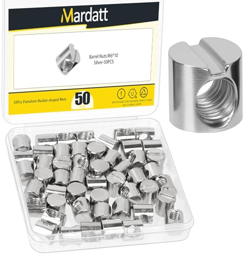 Mardatt 50 pezzi M6 x 10 mm dado Kit, argento nichelato acciaio al carbonio croce Dowels slot dado per mobili in legno vite letto letto sedie