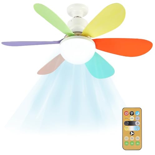 XUZIE Ceiling Fans with Lights and Remote Control, Ceiling Fan Light with 6 Blades Supports, 3 Speeds Adjustment, 3 Color Switching, Timing, Fan Light Ceiling for Bedroom, Living Room, Kitchen