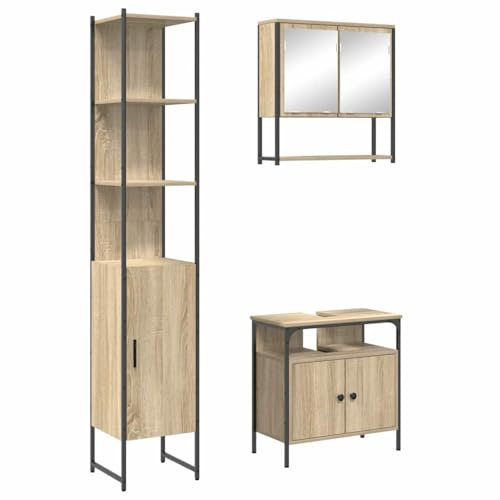 vidaXL Bathroom Furniture Set 3 pcs Sonoma oak 33 x 33 x 185.5 cm, Modern Bathroom Storage, Rectangular Vanity Cabinet, Stylish Bath Set, Compact Sink, Contemporary Mirror