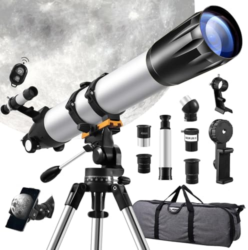 wowspeed Telescopes for Adults Astronomy, 90mm Aperture 900mm Refractor with Remote Control, Astronomical Telescope with 3 Eyepiece, 1*3X Barlow Lens, Phone Mount, AZ Mount, Moon Filter, Carrying Bag