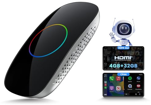Carplay AI Box, kabelloses Carplay & Android Auto & Android 4 GB + 32 GB, Streaming-Box für YouTube, Netflix und mehr mit integriertem Dual-WLAN/Bluetooth, OTA, schwarz