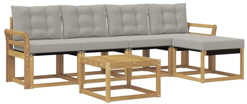 vidaXL Outdoor-Sofagarnitur mit Kissen 6 pcs Weiß und Hellgrau, Gartenmöbel, modernes Outdoor-Sofa, modulare Sitzgruppe für Terrasse und Lounge, langlebig und bequem