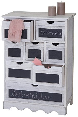 Mendler Kommode Ermelo, Schubladenschrank mit Tafel, Shabby-Look Vintage MVG-Zertifiziert 87x60x30cm - weiß