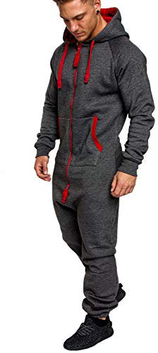 Amaci&Sons Herren Overall Jumpsuit Jogging Onesie Trainingsanzug Camouflage 3004 Anthrazit/Rot L