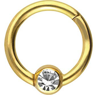PIERCINGLINE Chirurgenstahl Clicker Ring Kugel + KRISTALL Piercing Septum Ohr Tragus Helix Goldfarben 3 x 1,2 x 8 mm