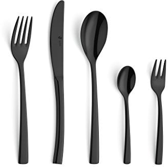 Paul Wirths SWING Besteckset 30-teilig | für 6 Personen | Schwarz | hochwertige PVD Veredelung | zeitlos-modernes Besteckset | 18/10 Edelstahl, spülmaschinenfest | schwarzes Besteck Set 6 Personen
