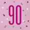 Papierservietten - Zahl 90 - 16,5 cm - Glitzer Rosa & Silber Geburtstag - 16er-Packung