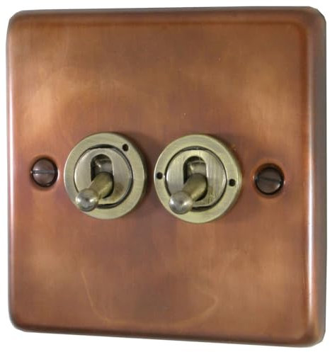 G&H CTC382-AB Standard Plate Tarnished Copper 2 Gang 1 or 2 Way Toggle Light Switch