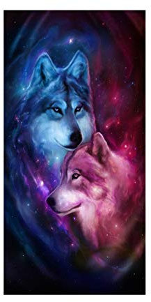 Große 3D Galaxy Wolf Einhorn Meeresschildkröte Blume Schädel Strandtuch Für Herren Kinder Damen Strand Surfen Yoga Schwimmen Sport Handtuch Badetuch Tapestry L/XL (Paar Wolf,100 x 180 cm)