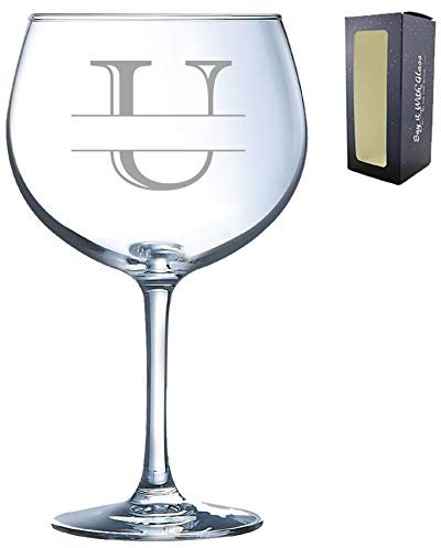 Personalised Engraved Novelty Initial and Name Juniper Cocktail/Gin Glass, Letter U, Personalise with Any Name, Gift Boxed, Perfect for Any Occasion