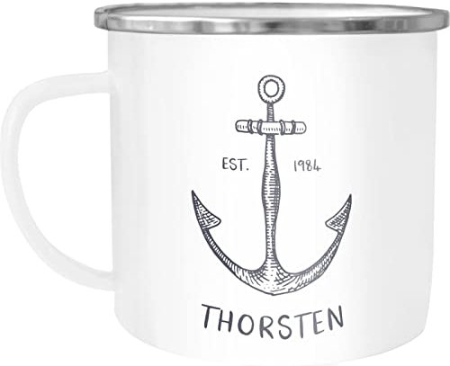 SpecialMe® Emaille-Tasse mit Namen Emaille-Becher personalisierte Geschenke Namensaufdruck Anker Namensbecher weiß-metall Emailletasse