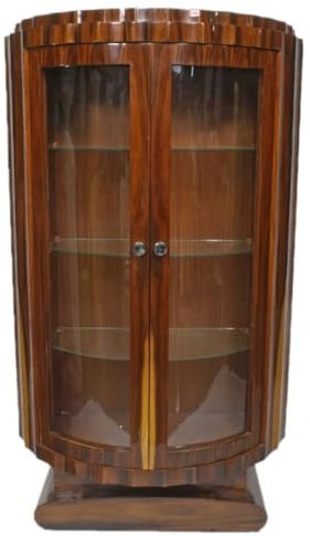 Casa Padrino Art Deco Vitrine Braun 100 x 45 x H. 165 cm - Halbrunder Mahagoni Vitrinenschrank mit 2 Glastüren - Art Deco Wohnzimmer Möbel