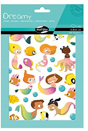 My Mandarine AE204C - Packung Dreamy mit 6 Bogen 14,8x21cm, 59 Stickers, 1 Pack, Meerjungfrauen