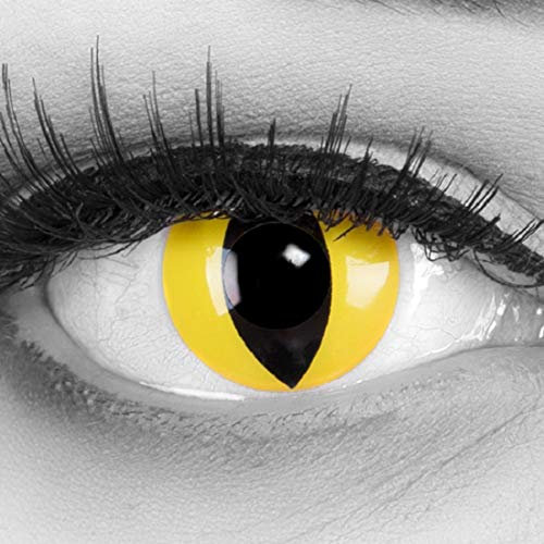 Farbige gelbe Crazy Fun Katzen Kontaktlinsen 'Cat Eye' Mit Stärke mit Gratis Linsenbehälter - Topqualität zu Karneval, Fasching und Halloween (-1.50 Dioptrien)