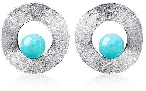 ✦ Geschenke für Frauen ✦Springlight Naturedelstein Minimalistischer Stil Ungleichmäßige Runde Baumelnde Ohrringe 925 Sterling Silber Ohrringe Personalisierte Geschenke.(Silver-Amazonite)