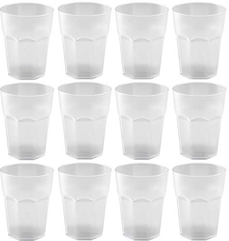 Engelland - 12 x Plastikbecher, Trinkbecher, Weiß, Cocktailbecher, 400 ml, mit Eichstrich, stapelbar, Mehrweg, Kunststoff, Frostoptik, wiederverwendbar, Party-Becher, Trink-Glas