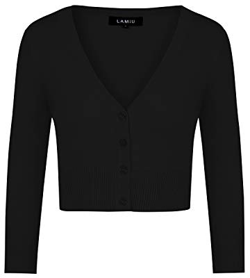 MINTLIMIT Womens Cardigans 3/4 Sleeve Knitted Cropped Cardigan with Four Buttons Vintage Dress Cover Up Buttons Down Bolero Shrug