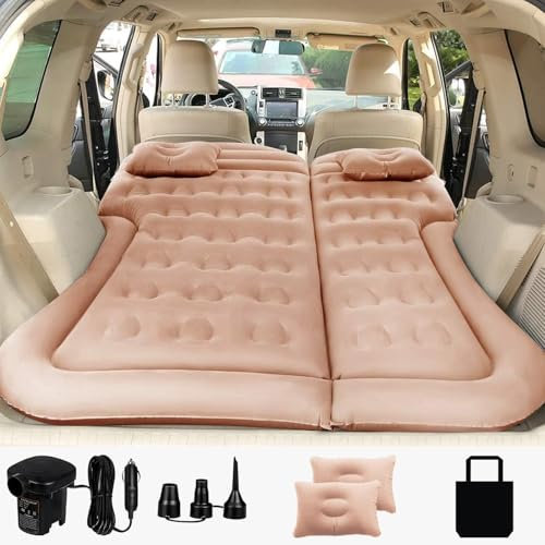 SAYGOGO Campingbett Kissen Kissen – Aufblasbares verdicktes Auto, SUV, Luftbettmatratze mit Luftpumpe, tragbare Isomatte für Zuhause, Auto, Reisen, Camping, verbesserte Version – Beige