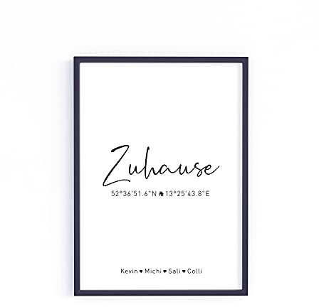 Zuhause personalisiert Koordinaten Poster A4 A3 A2 als Einweihungsgeschenk oder Geschenke zum Einzug Einweihung Jahrestag Richtfest Umzug Wand-Bild Wand-Deko Weihnachten (Weiß)