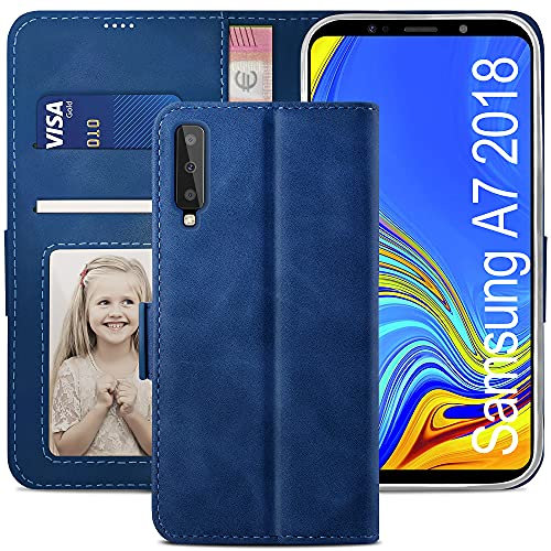 YATWIN Handyhülle Kompatibel mit Samsung Galaxy A7 2018 Hülle, Klapphülle Samsung A7 2018 Premium Leder Brieftasche Schutzhülle [Kartenfach] [Magnet] [Stand] Handytasche Case für Galaxy A7 2018, Blau