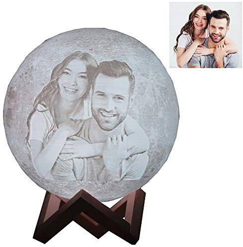 Q&K Personalisierte Fototext Benutzerdefinierte Mondlampe Nachtlicht 3D-Druck Wiederaufladbare Lampe LED Mondlicht Jetzt angepasst Kinder Kinderzimmer dekorativ für Ehemann Mutter Sohn (10cm)