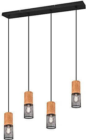 Trio Leuchten Pendelleuchte Tosh 304300432, Metall Schwarz matt, Holz, exkl. 4x E27