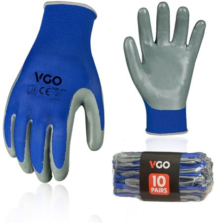 Vgo... 10 Paare Arbeitshandschuhe,Gartenhandschuhe,Sicherheits-Arbeitshandschuhe,Tauchhandschuhe,rutschfeste Nitrilbeschichtung (NT2110)