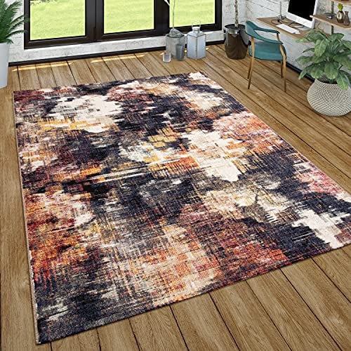 Paco Home Teppich Wohnzimmer Kurzflor Vintage Modern Abstraktes Muster Creme Lila Orange, Grösse:80x150 cm