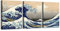 ZHONGYUTONG Kunstdruck auf Leinwand Gerahmt 3-teilig Katsushika Hokusai Great Wave Off Poster Kanagawa Ansichten des Berges Fuji Gemälde Wandbild (30x40cmx3 Stück)