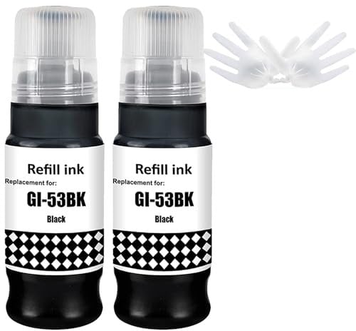 LCL Compatible Ink Bottle GI53 GI-53 BK Replacement for Canon Pixma G550 G650 (2PK Black)