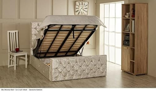 Spring Well Luxury ATN Gas Lift Ottoman Storage Bed Frame in Crushed Velvet & Plush Fabric (4ft6 Double, Silver Crushed Velvet Fabric)