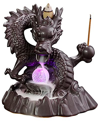 Bruleur Encens Dragon, Porte-encens Dragon, Brûleur d'encens à Reflux de fumée, Porte-encens en céramique Chanceux à LED, encensoir d'ornement de brûleur d'encens à Reflux de fumée