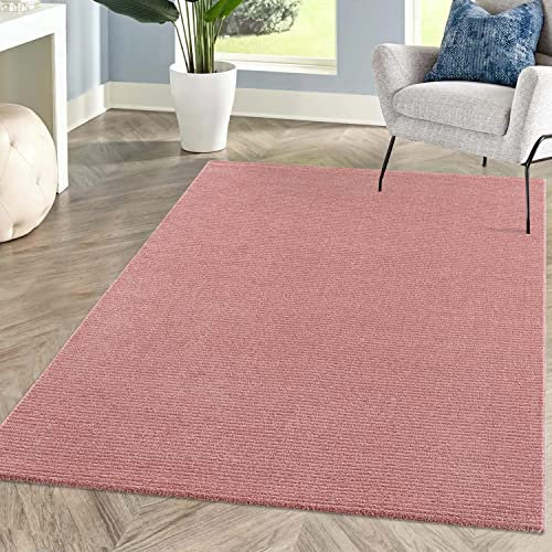 carpet city Tapis de Salon uni Rose - Rectangulaire - 140 x 200 cm - Motif à Rayures - Effet 3D - Tapis à Poils Courts - Moderne - Décoration pour la Maison et Le Salon
