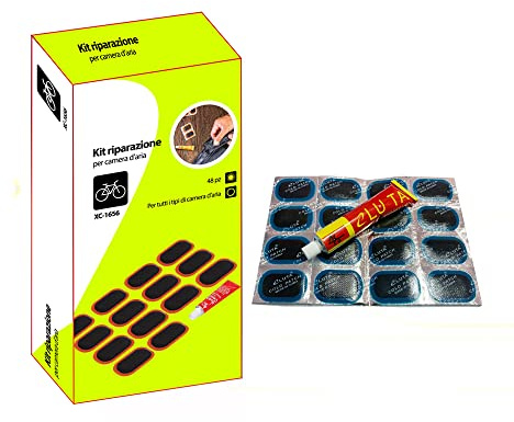 NLIGHTING® Kit de reparación de Bicicleta para cámara de Aire 48 Parches para reparación de neumáticos neumáticos de Bicicleta, Parches Adhesivos y Pegamento para Todo Tipo de cámaras de Aire