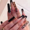 Brishow Coffin False Nails Long Fake Nails Leopard Press on Nails Rhinestone Stick on Nails Full Cover 24pcs for Women and Girls