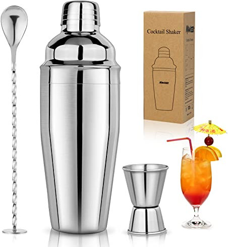 Cocktail Shaker Set 750 ml Cocktail Making Kit 3Pcs with Cocktail Shaker, Measuring Jigger and Mixing Spoon - Professional 18/8 Stainless Steel Cocktail Kit Bar Tools for Mixed Drinks (3pcs)