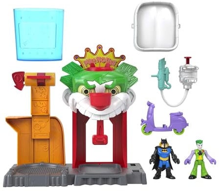 IMAGINEXT DC Super Friends Batman-Spielset - Joker-Haus mit Figuren, die in warmem und eiskaltem Wasser die Farbe wechseln, für Kinder von 3 bis 8 Jahren, HMX55